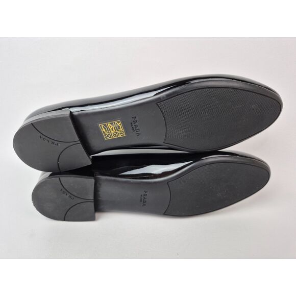 Prada Women's Black Patent Leather Logo Ballerina Flats Size 40 - Picture 7 of 7